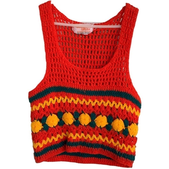 Vintage 70s Crochet Sweater Charlies Girls Inc Erika Elias Festival Boho Cropped - Picture 1 of 4